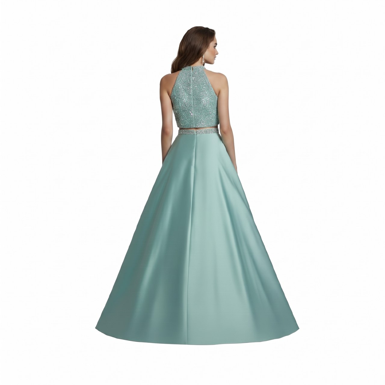 Mint 2 pieces Beaded Mint Long Prom Dress Pageant Gown Wedding Dress — photo 3
