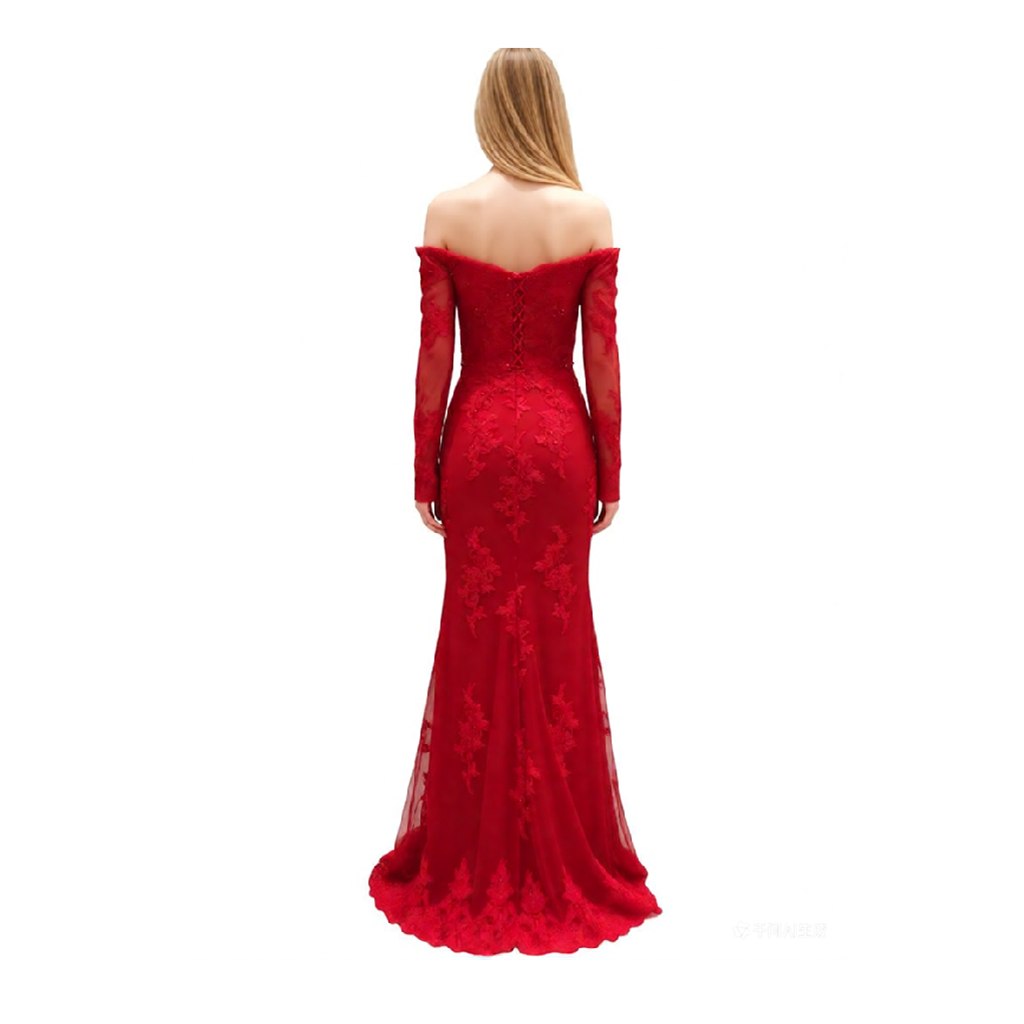 Brand New Beaded Off Shoulder Red Long Sleeves Long Prom dress — photo 3
