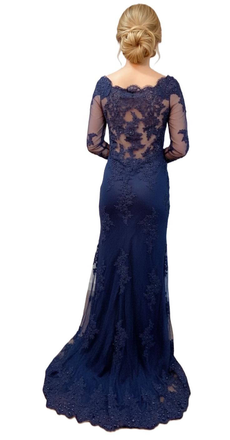 Brand New Applique Lace with Beads Navy Long Prom Dress Wedding Dress — photo 3